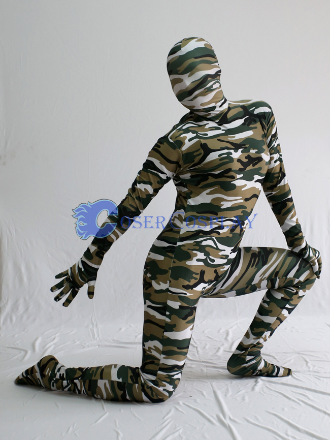Army Green Black Camouflage Zentai Suit
